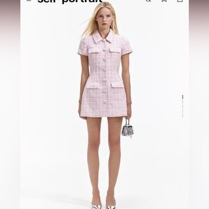 Self portrait Pink Boucle Checked Mini Dress - Size US 6